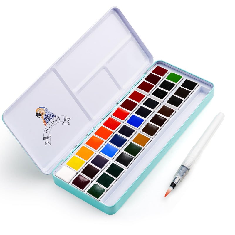 Lightwish MeiLiang Watercolor Paint Set, 36 Vivid Colors in Pocket Box with Metal Ring and Watercolor Brush, Perfect for Students, Beginners and More - Image 1